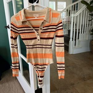 Striped collared bodysuit